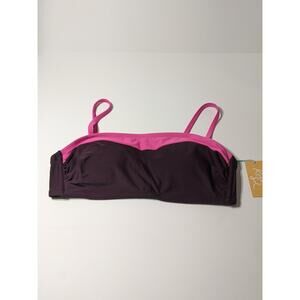 Kona Sol‎ Bikini Top Colorblock Pink Burgundy Bandeau D/DD Swimsuit Beach Pool